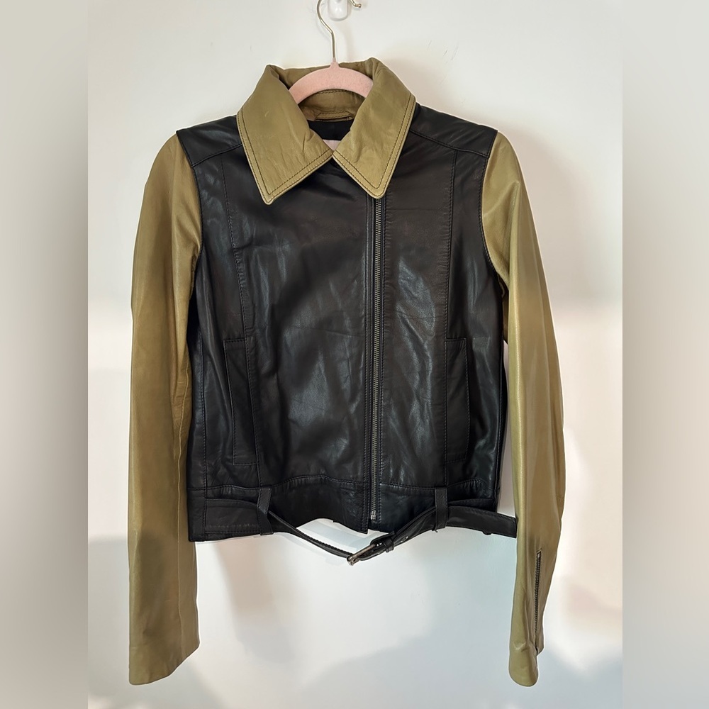 Derek Lam Black and Tan Leather Jacket Y2K early 2000s‎ motorcycle size 6